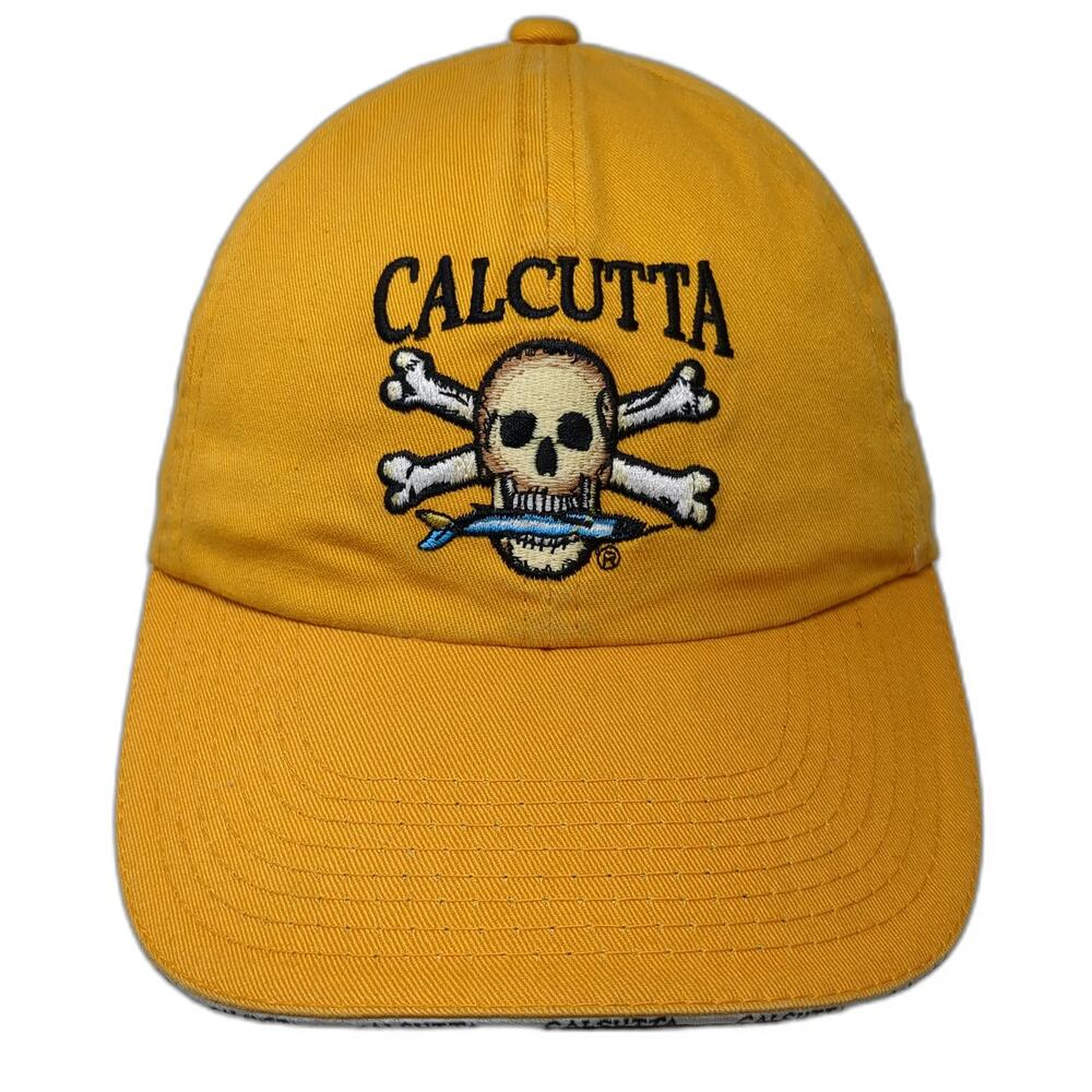 Calcutta Baseball Cap Yellow One Size Skull Crossbones Marlin Fishing Hat Logo